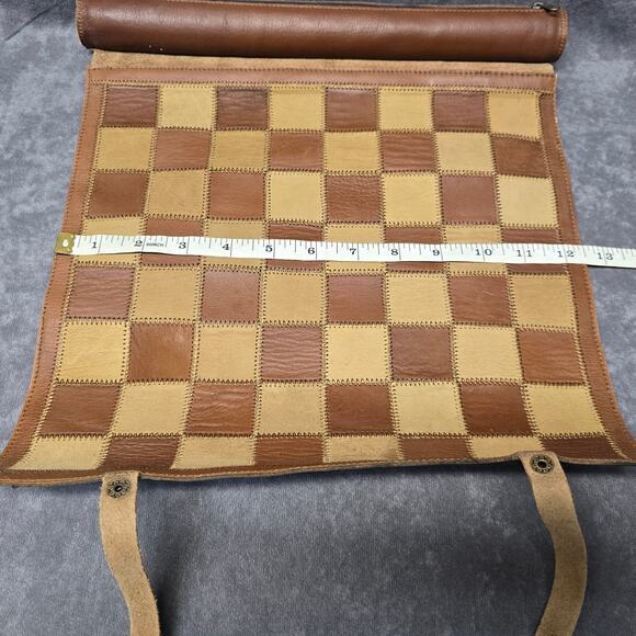 Top Grain Leather Roll Up Chess / Checker Travelling Game Board - Picture 8 of 8